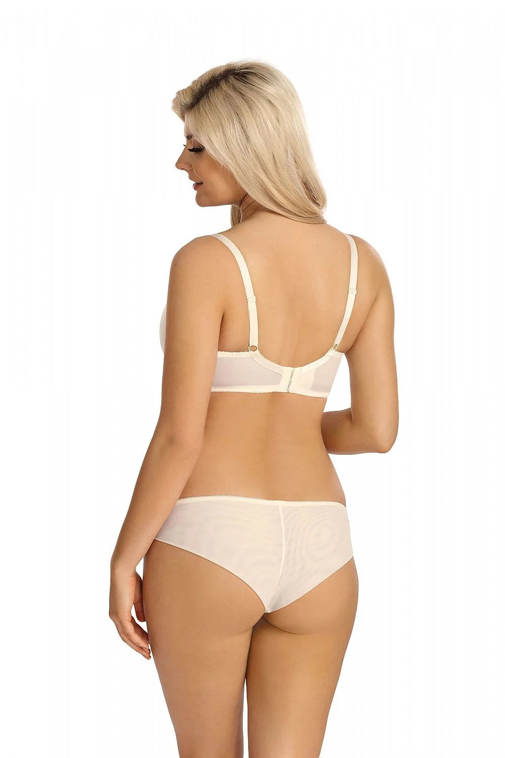 Ensemble de lingerie féminine élégant dentelle florale soutien-gorge balconnet culotte tanga ajustables bretelles couleur ivoire taille ajustable