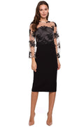 Robe élégante en dentelle noire motifs floraux manches longues ajustable pour événements et soirées femmes