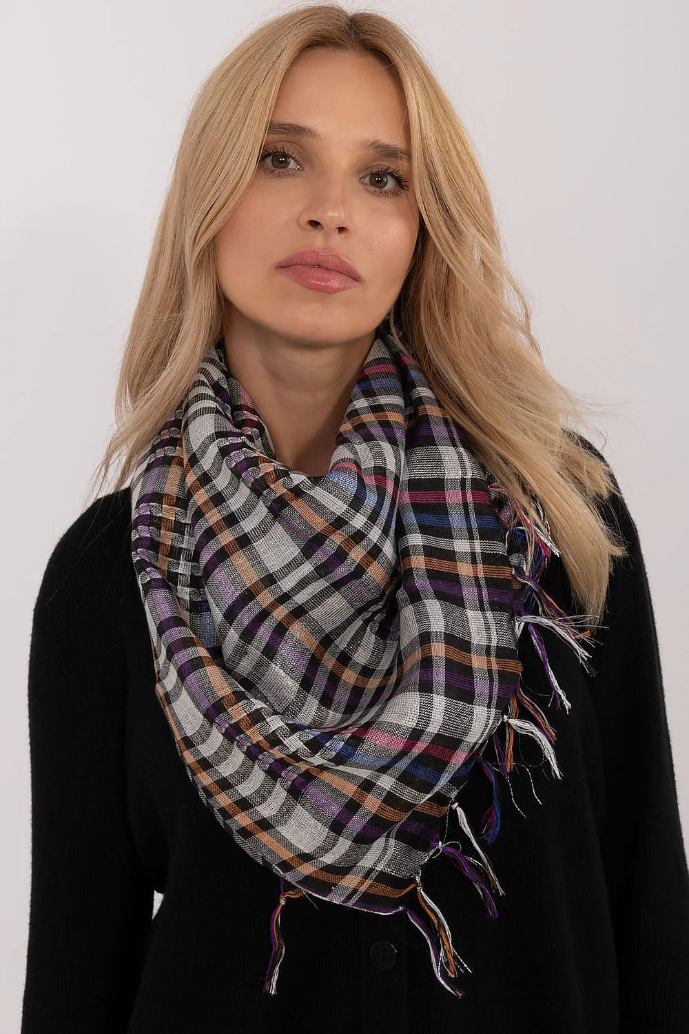 Foulard femme écharpe carreaux multicolore franges doux chaleur mode versatile accessoire hiver scarf