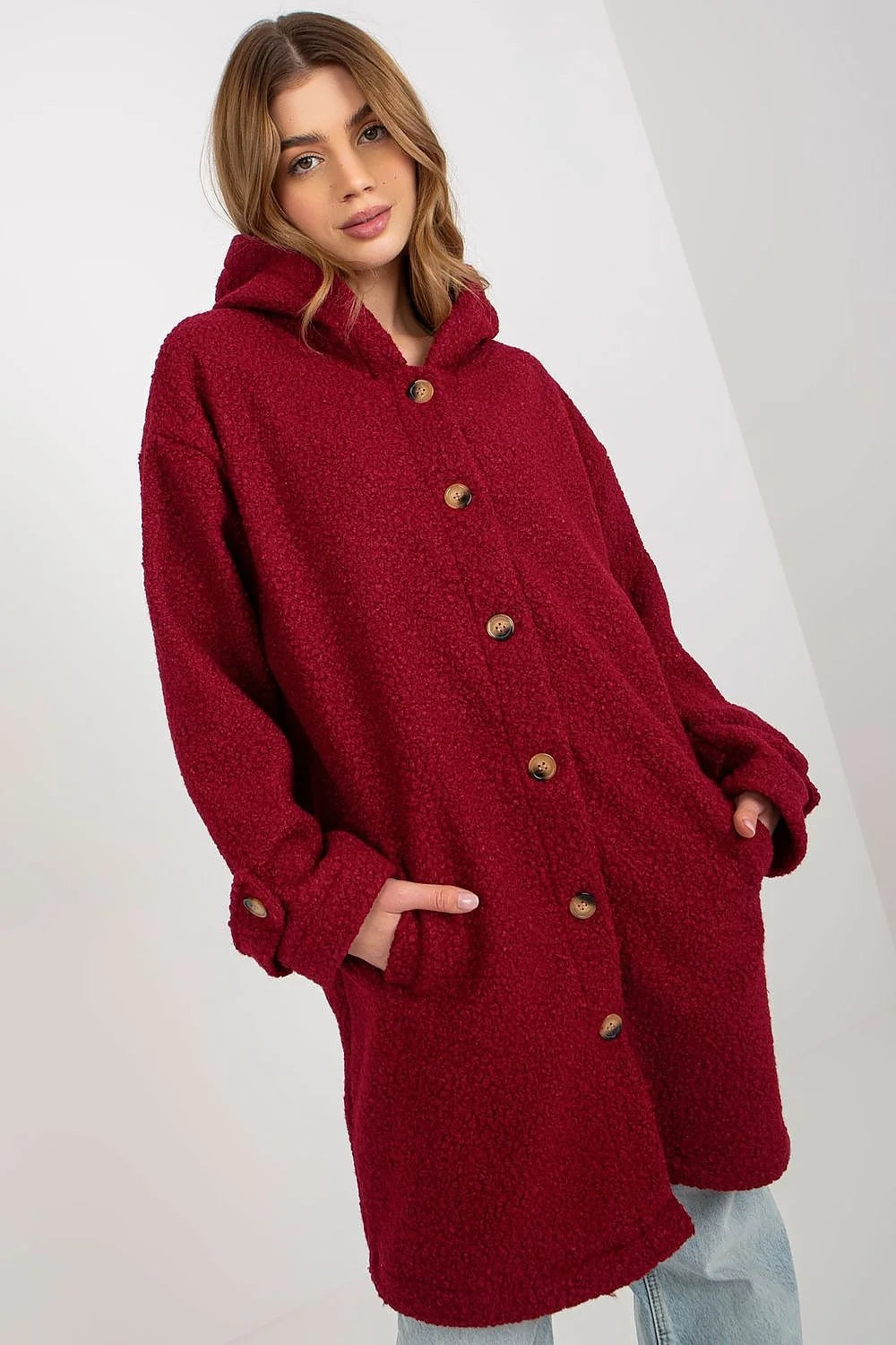 Manteau pour femme en peluche à manches longues capuche poches coulissantes non doublé non isolé couleur noir