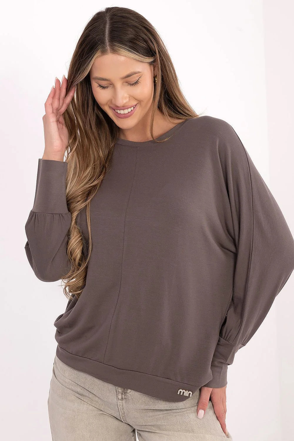 chemisier femme micromodal élasthanne oversize coupe ample manches longues col rond maille jersey douce stretch ourlet bordcôte poignets resserrés minimaliste