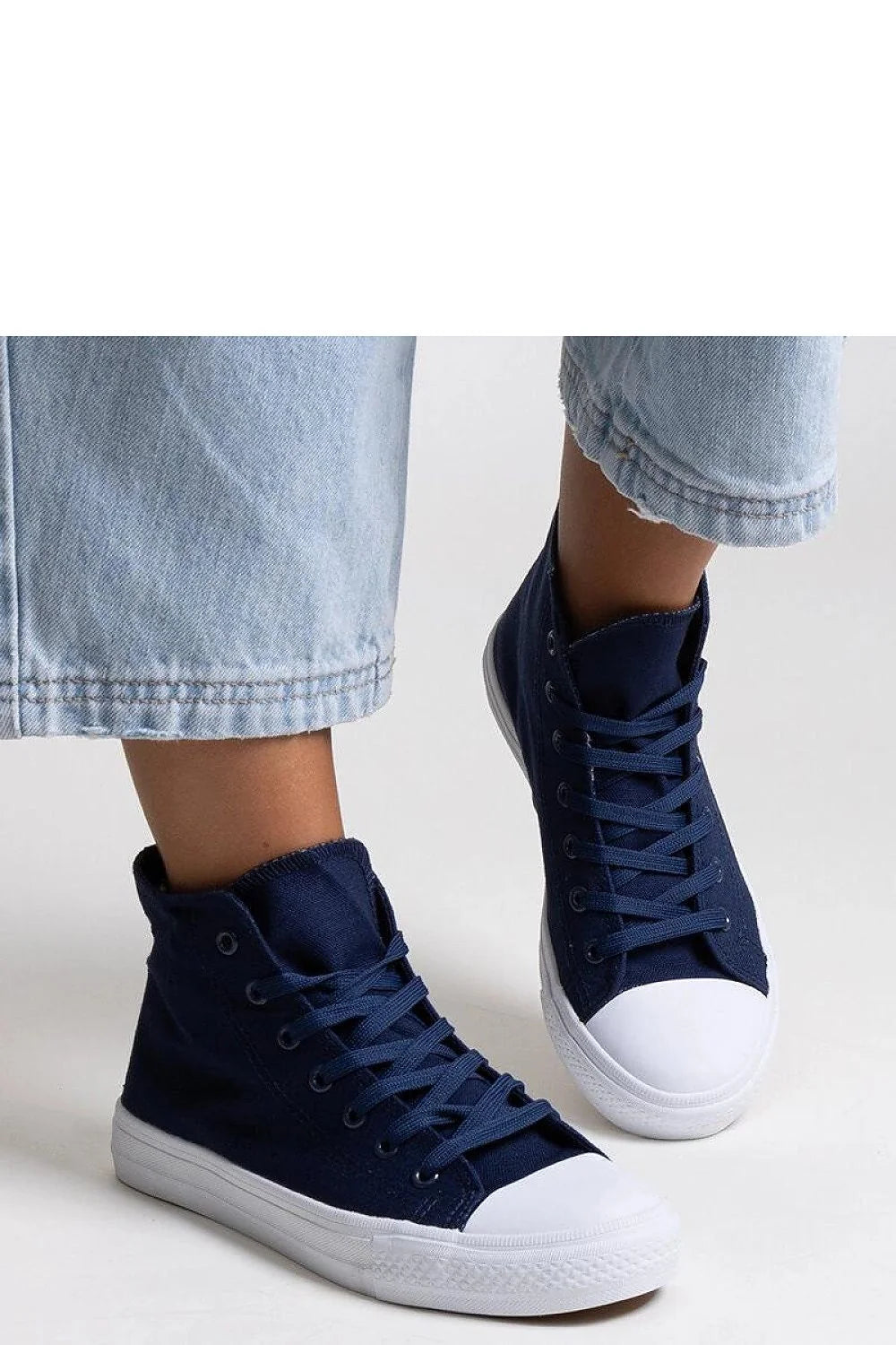 Baskets montantes pour femmes style casual couleur bleu marine tige en toile semelle en caoutchouc lacets assortis fermeture à lacets collection été 2023