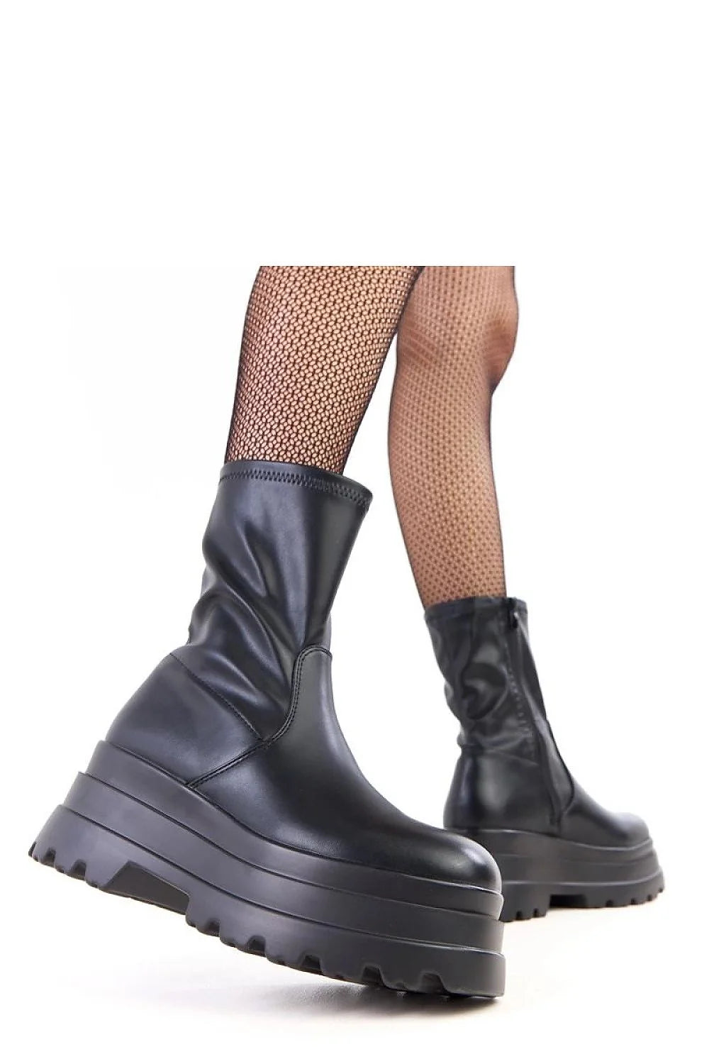 bottines femme plateforme 8cm simili cuir noir bout rond semelle crantée antidérapante fermeture éclair confortable urbaine moderne grunge