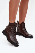 bottines femme cuir naturel marron patiné cheville lacets zip bout rond talon bas carré semelle antidérapante doublure chaude