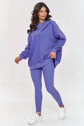 ensemble féminin makadamia sweat capuche oversize mauve lilas assorti legging slim côtelé extensible coton élasthanne confortable décontracté moderne