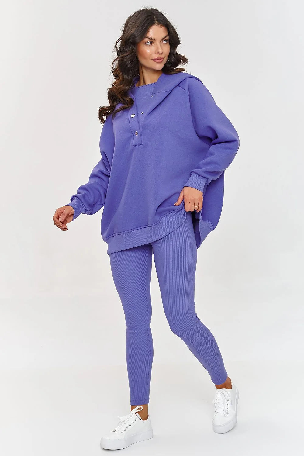 ensemble féminin makadamia sweat capuche oversize mauve lilas assorti legging slim côtelé extensible coton élasthanne confortable décontracté moderne