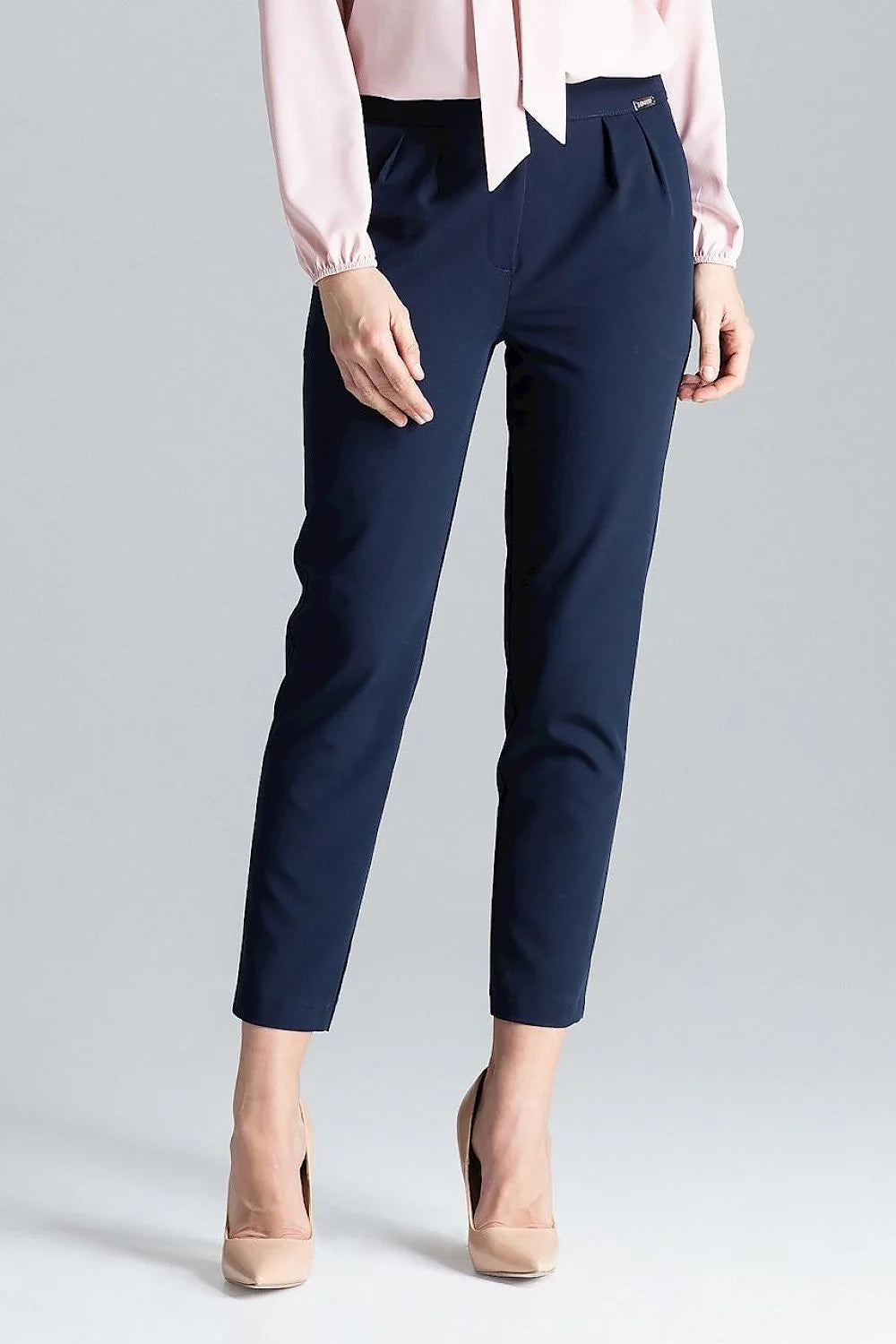 Pantalon femme cigarette 7/8 plis devant poches biais fermeture zip taille haute vert émeraude polyester viscose occasion professionnelle soirée
