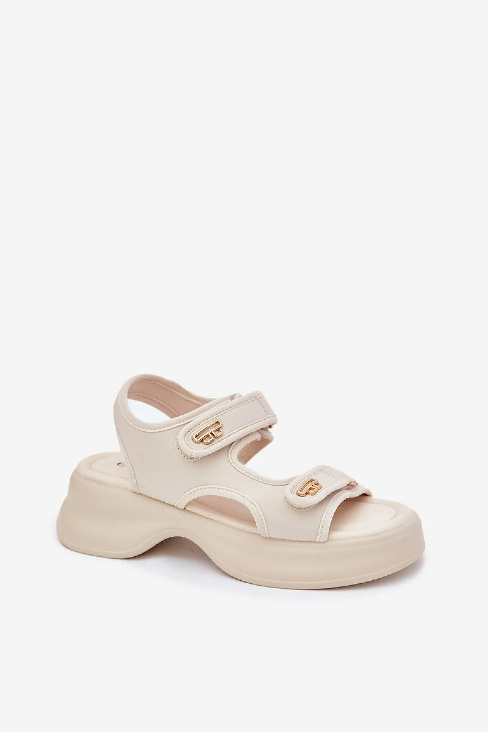 sandales femme athleisure beige creme plateforme moyenne semelle EVA amortissante brides velcro boucles dorees rembourrees maintien confortable cuir vegan