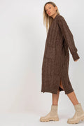 Cardigan Rue Paris pour femme long manches longues col V ouvert poches rabattables marron chocolat maille épaisse acrylique 100 % hiver automne