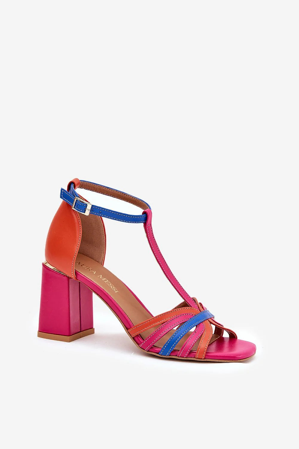 Sandales femmes Laura Messi Step in style cuir naturel talon bloc rose vif multicolore summer sandals confort occasion soirée