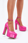 Escarpins plateforme talon large style audacieux couleur rose vif matériau verni femmes confortable occasion spéciale chaussures mode