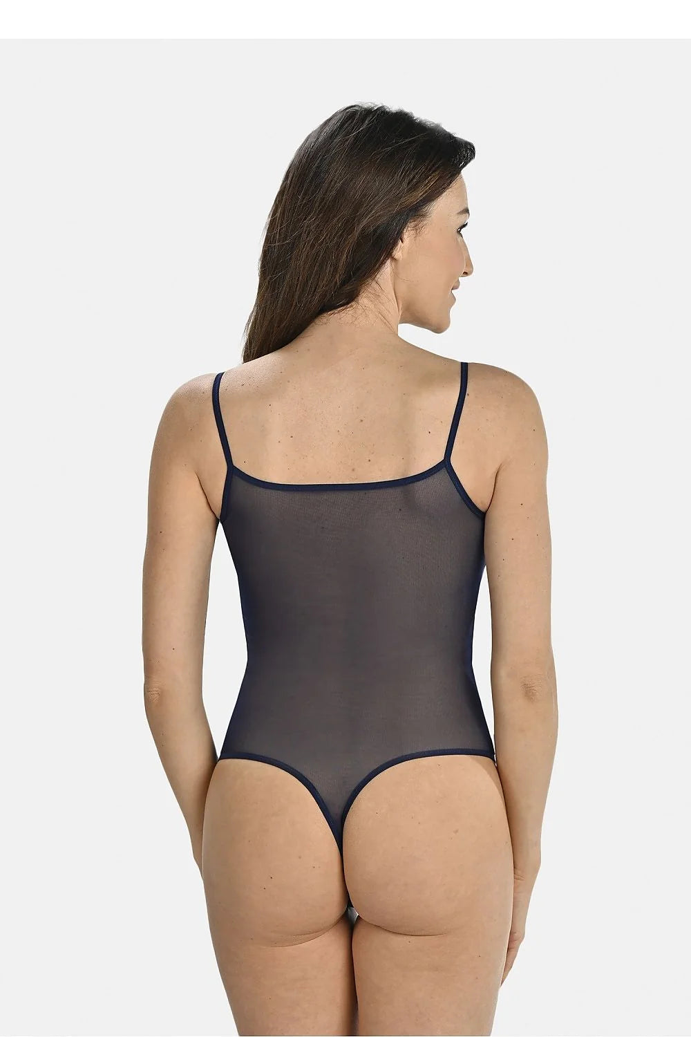 Body femme élégant en maille bleu marine décolleté arrondi bretelles fines ajustables fermeture pression entrejambe