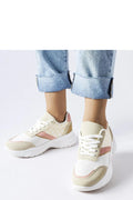 Baskets pour femme design moderne et élégant cuir synthétique et textile blanc cassé beige rose pâle confort maximal semelle épaisse caoutchouc polyvalente tenues casual habillées