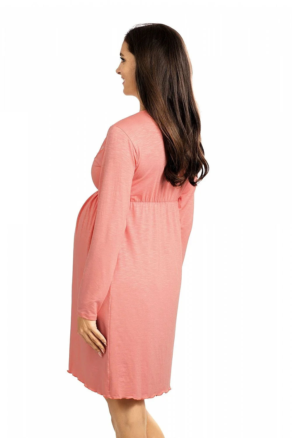 robe maternité longue manches longues dentelle corail empire froncée ajustable extensible confortable doux jersey allaitement col V élégant