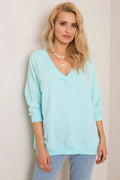 sweatshirt femme oversize col V menthe pâle tunique ample molleton léger manches raglan poignets bordcôte base côtelée layering casual décontracté