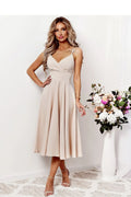Robe de soirée élégante With You en beige à décolleté V dos nu bretelles fines taille ajustée jupe évasée
