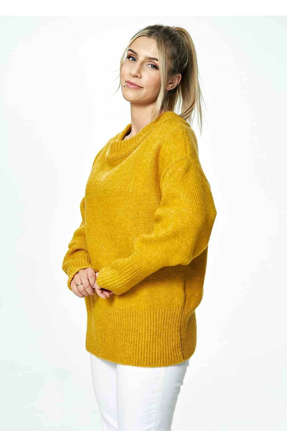 Pull ample pour femme en laine acrylique et polyester, rose pastel, manches longues côtelées, col rond, style classique, doux et confortable