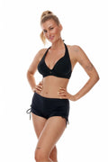 Ensemble maillot de bain bikini halter noir shorty ajustable élasthanne polyamide femmes plage piscine