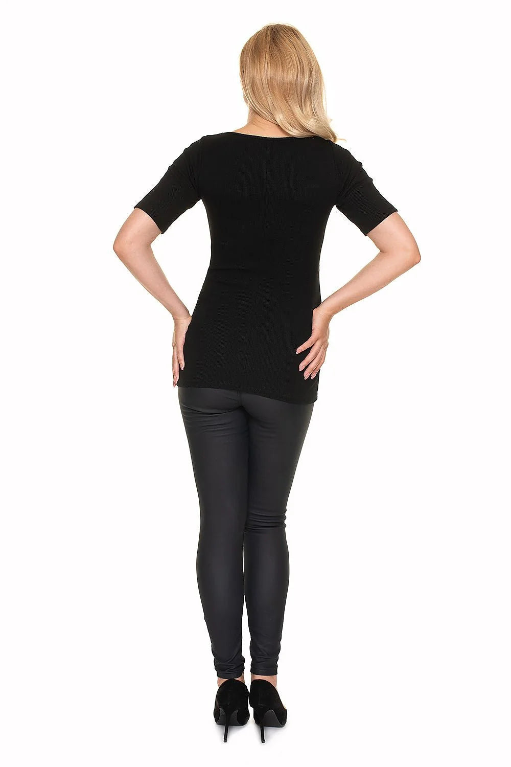 Chemisier maternité coton bleu ajusté pour confort allaitement mode casual femme enceinte élégante