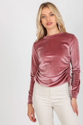 Chemisier Lakerta en velours rose poudré manches longues style moderne élégant femmes occasion spéciale