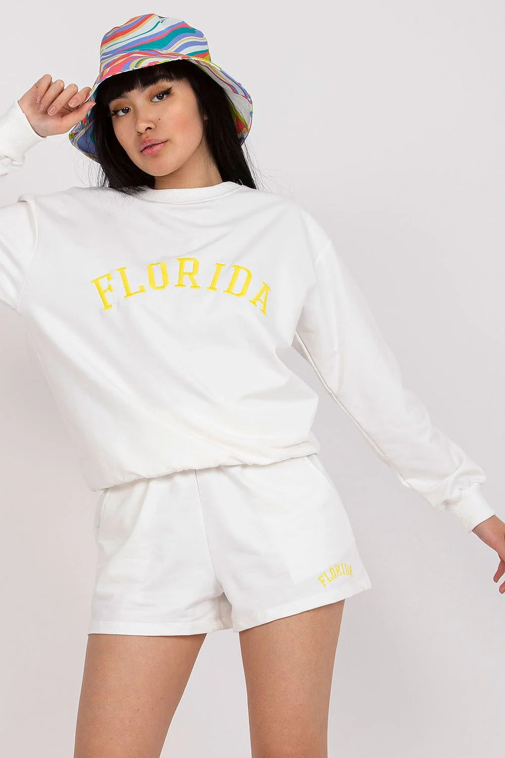 Ensemble femme sweatshirt short casual Florida coton élasthanne lycra élastique poches manches longues été