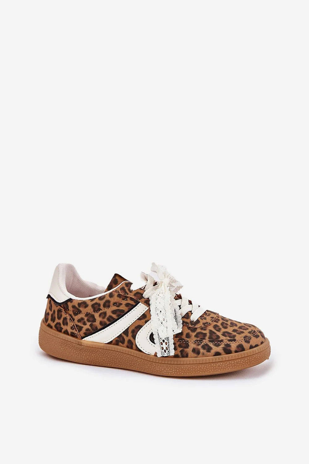 Chaussures de sport féminines en cuir artificiel imprimé léopard dentelle blanche lacets amovibles confortables baskets mode tendance