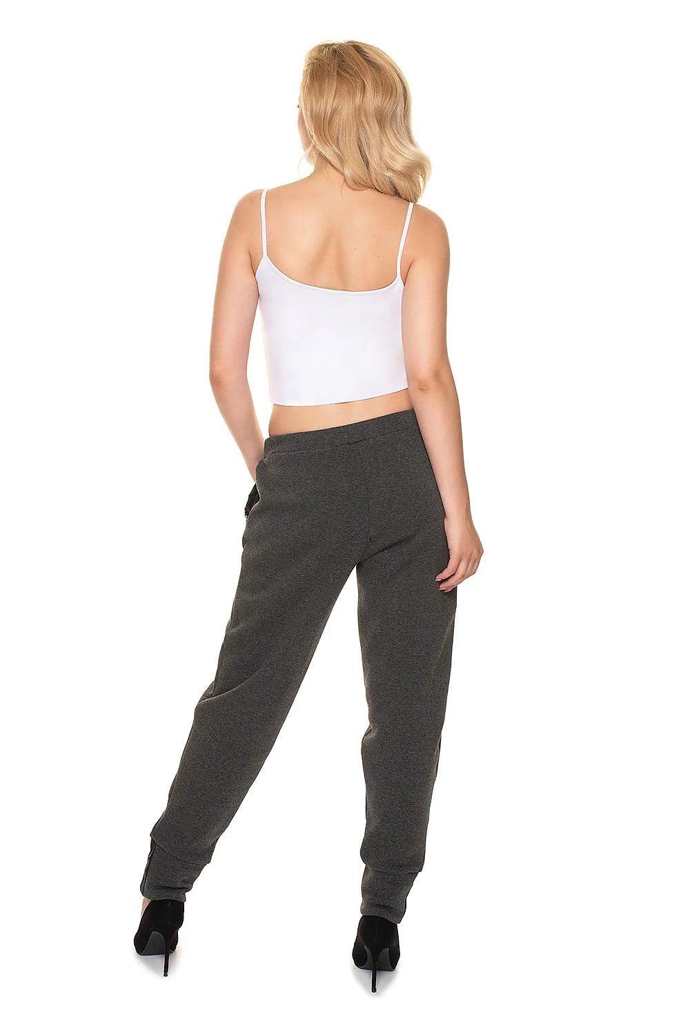 Pantalon survêtement Pee Ka Boo femme style jogging coupe ajustée élasthanne coton écologique noir gris talons