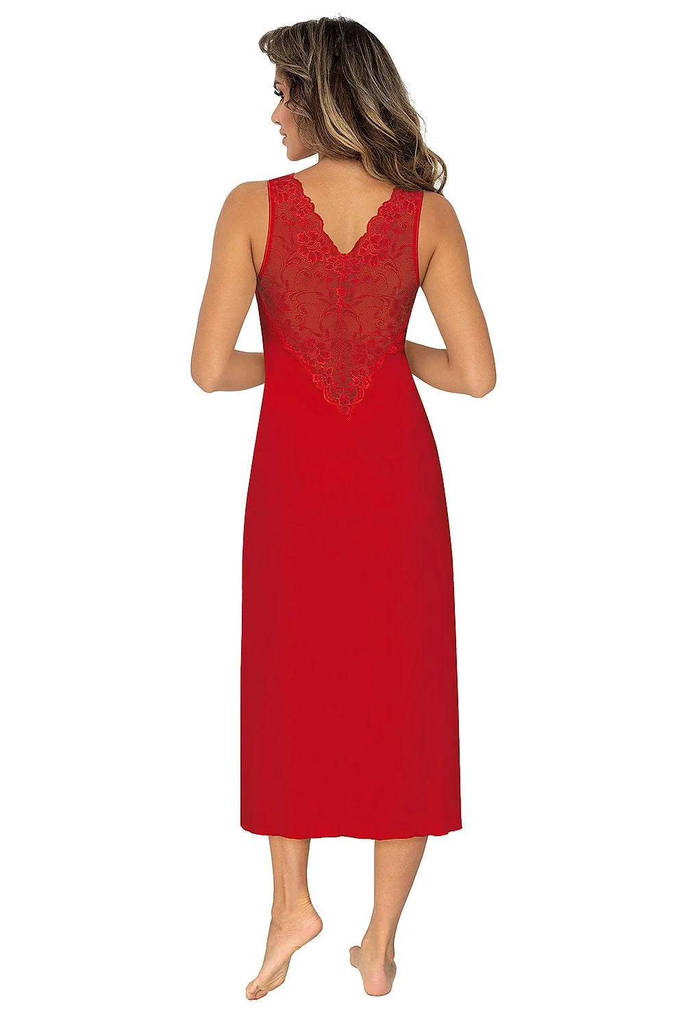 Chemise de nuit Donna longue dentelle rouge femmes comfort dentelle floral dos nu elastique taille ajustable