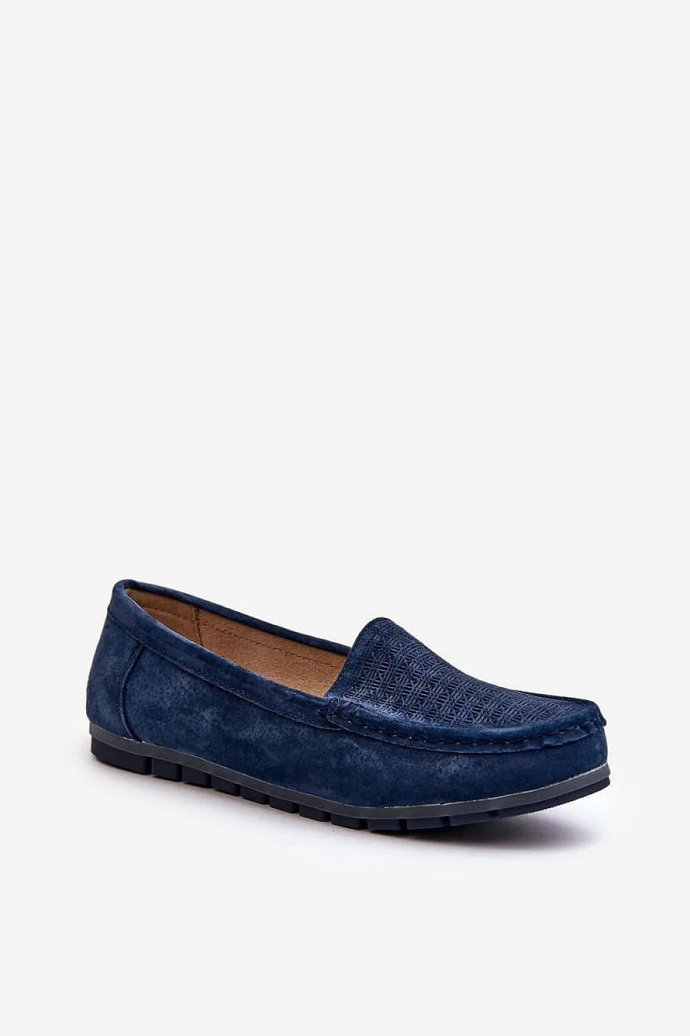 Mocassins pour femme en cuir suédé bleu foncé style classique décontracté confortable tige 5cm