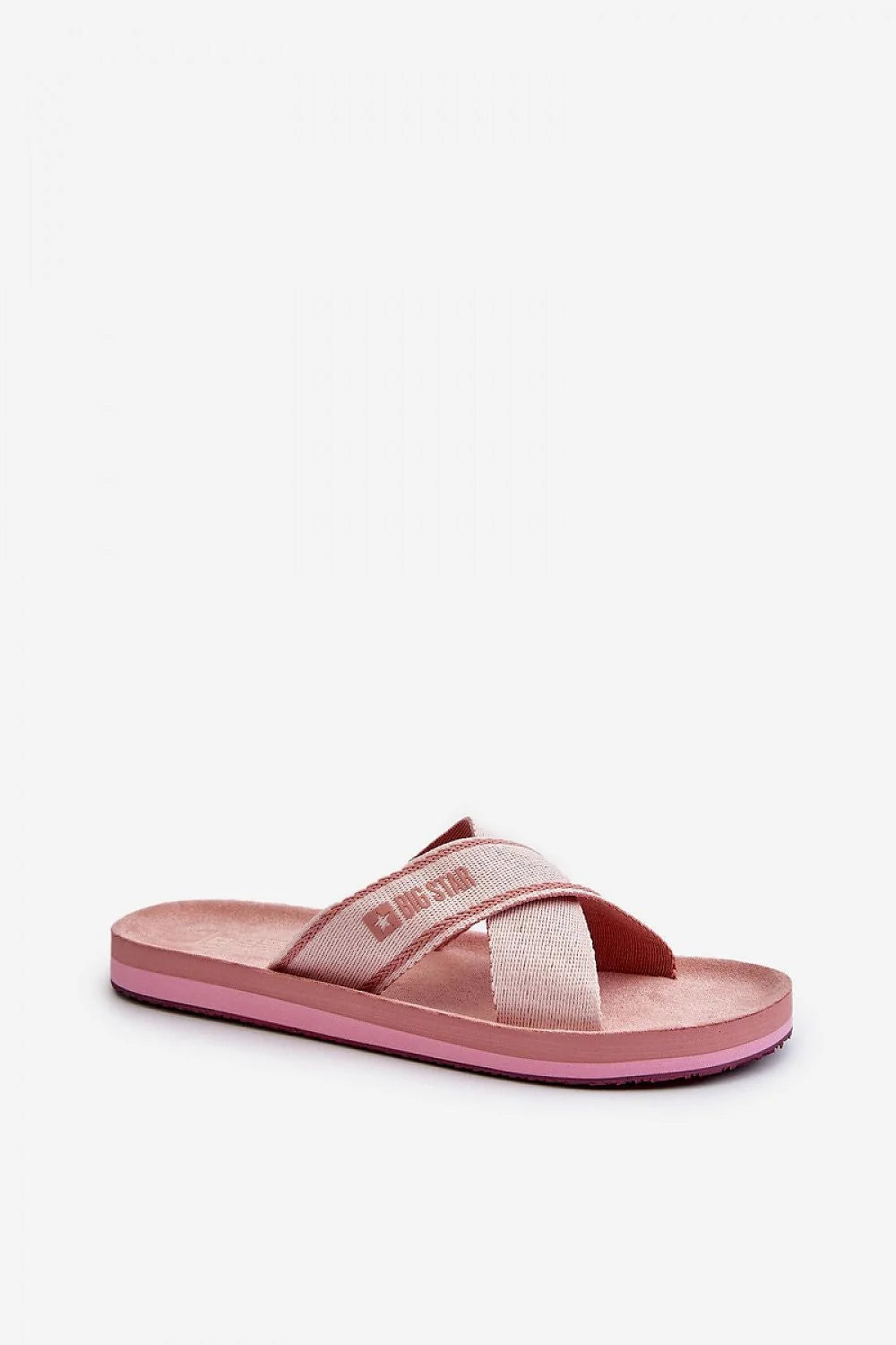Sandales femmes slip-on design croisé logo Big Star tissu semelle éco cuir suédé rose pastel 2.5 cm