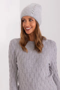 Bonnet d'hiver tricoté en acrylique et angora motif tressé pour femmes couleur gris clair style moderne casual