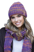 Ensemble chapeau écharpe Kamea violet femme style moderne écharpe longue chapeau ajusté coupe élégante hiver 2023