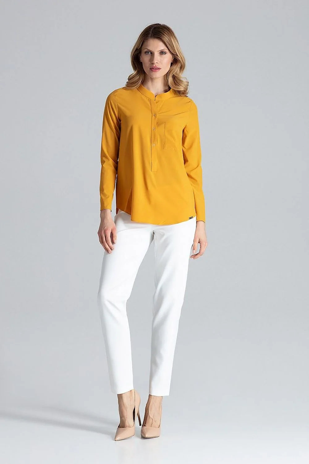 Chemisier Figl élégant imprimé animal végétal couleurs naturelles manches longues col droit femme polyester élasthanne
