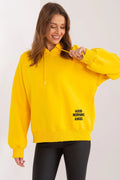 Sweatshirt à capuche oversize pour femme, couleur jaune vif, inscription 'GOOD MORNING ANGEL', coton polyester élasthanne, coupe moderne, manches longues, finitions soignées