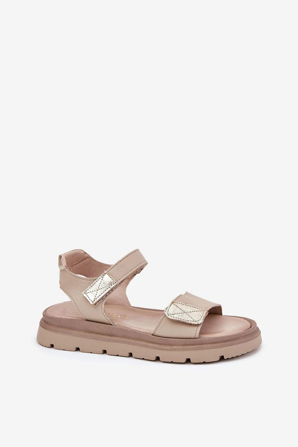 sandales femme cuir synthétique beige doré brides ajustables velcro plateforme semelle crantée antidérapante rembourrée cheville maintien confortable élégant minimaliste