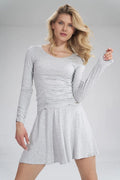 Robe maille jersey gris chiné confortable manches longues élégante ajustée évasée décontractée tendance quotidienne féminine