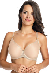 Soutien-gorge nylon élasthanne beige nude matelassé sans-couture bonnets thermoformés maintien optimal bretelles larges ajustables design moderne sobre formelle