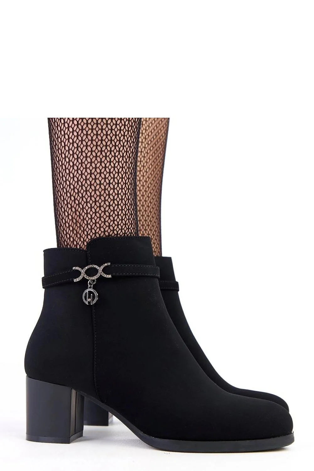 bottines femme cheville noires suédine cuir écologique mat bout amande talon pilier stable 5cm bride décorative zircons zip doublure douce