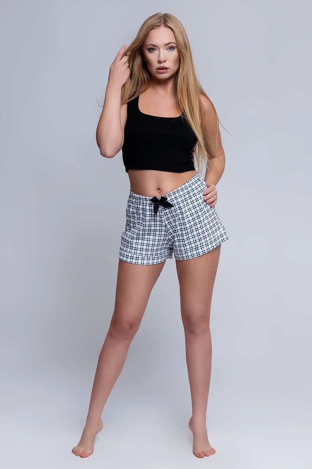 Ensemble femme crop top et short coton chic à carreaux élégant confortable pour l'été décontracté