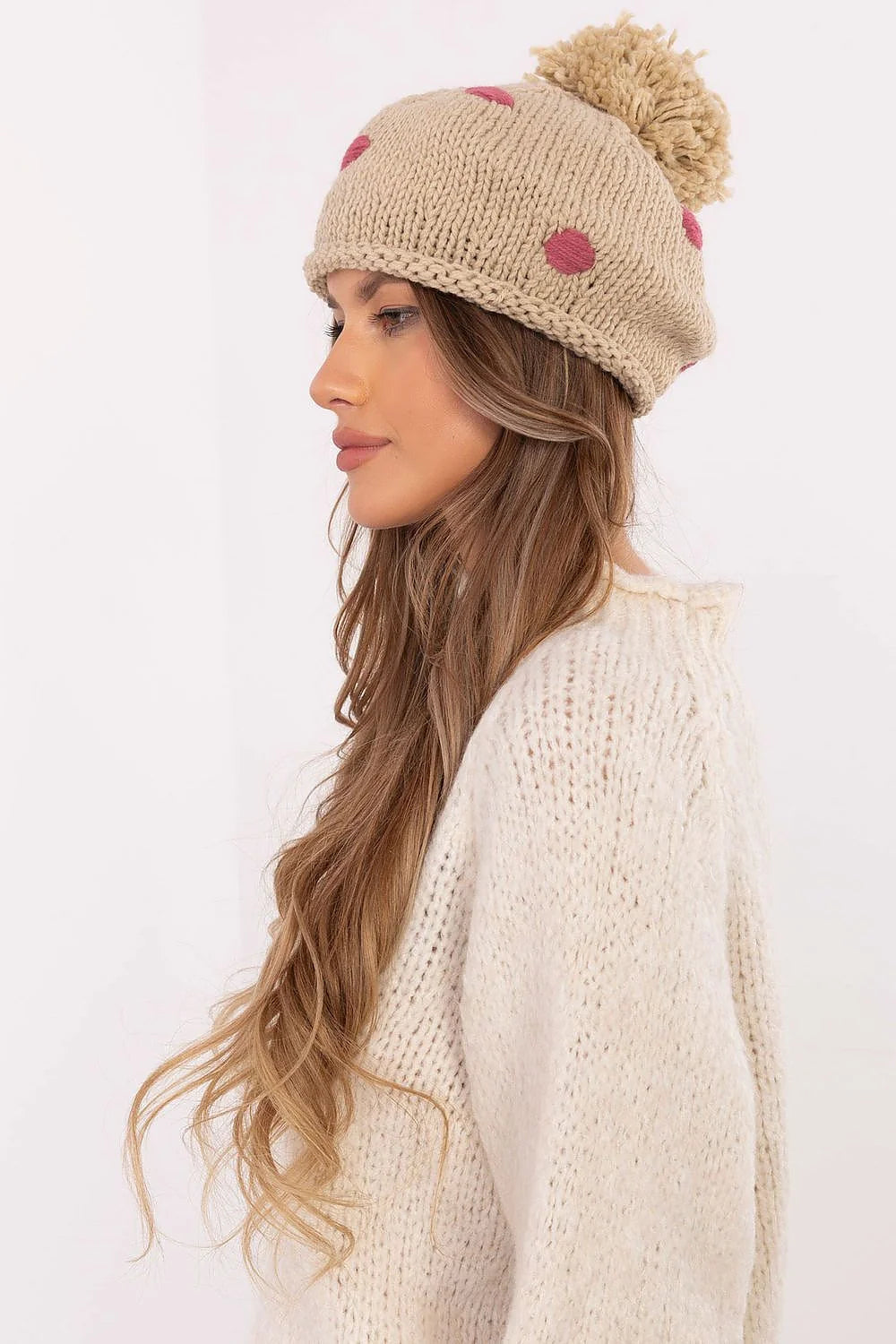 Beret en laine mérinos avec motifs fantaisie, pull col en V, look casual chic, robe Oversize, Women's Fashion