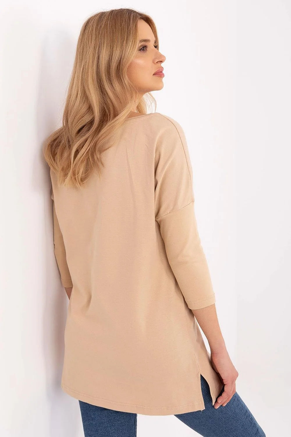 Chemisier moderne pour femme coupe longue manches 3/4 imprimé animal beige clair coton élasthanne vêtement Casual Everyday Wear Factory Price