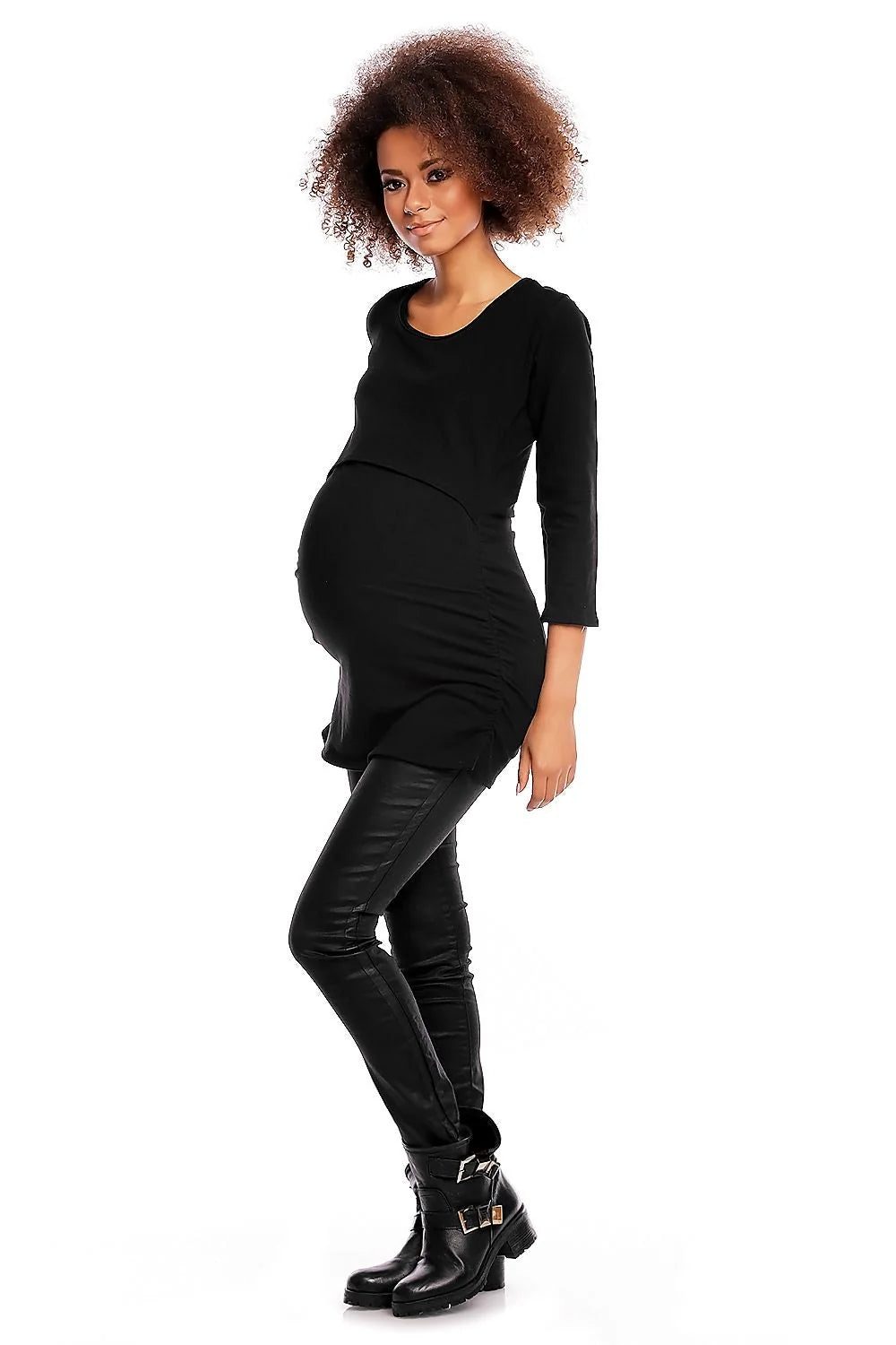 Haut de maternité coton bleu clair casual confort manches longues style élégant pour grossesse