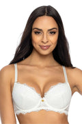 Soutien-gorge push-up dentelle blanche matelas amovibles bretelles ajustables fermeture crochets élasthanne polyamide lingerie femme