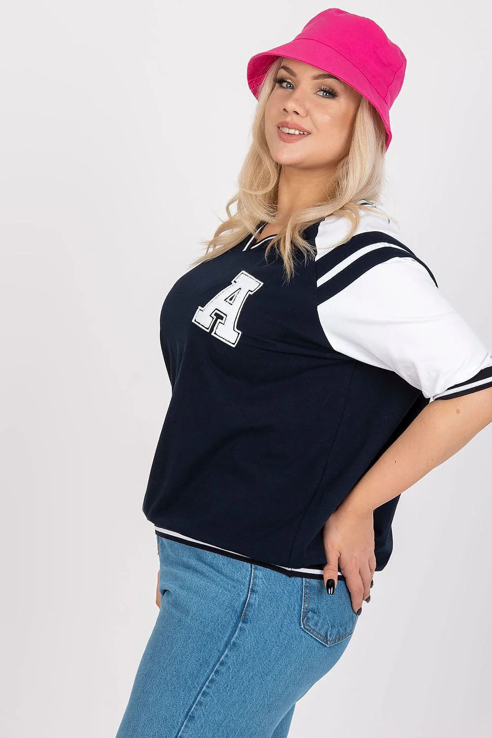 chemisier femme universitaire sportif décontracté manchescourtes lettreAappliquée coton élasthanne stretch coupeample colVrayé bandesnoires ourletélastiqué respirant confortable
