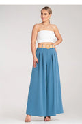 Pantalon femme large taille haute ceinture tressée polyester bleu ciel coupe ample plis détails élégants mode été 2023