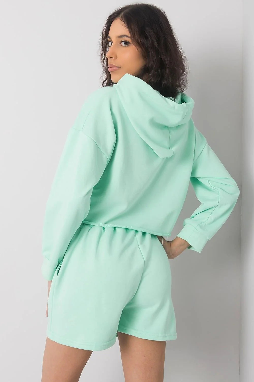 Ensemble Ex Moda pour femme, hoodie court et short assorti, style décontracté, rose pâle, coton 70% polyester 30%