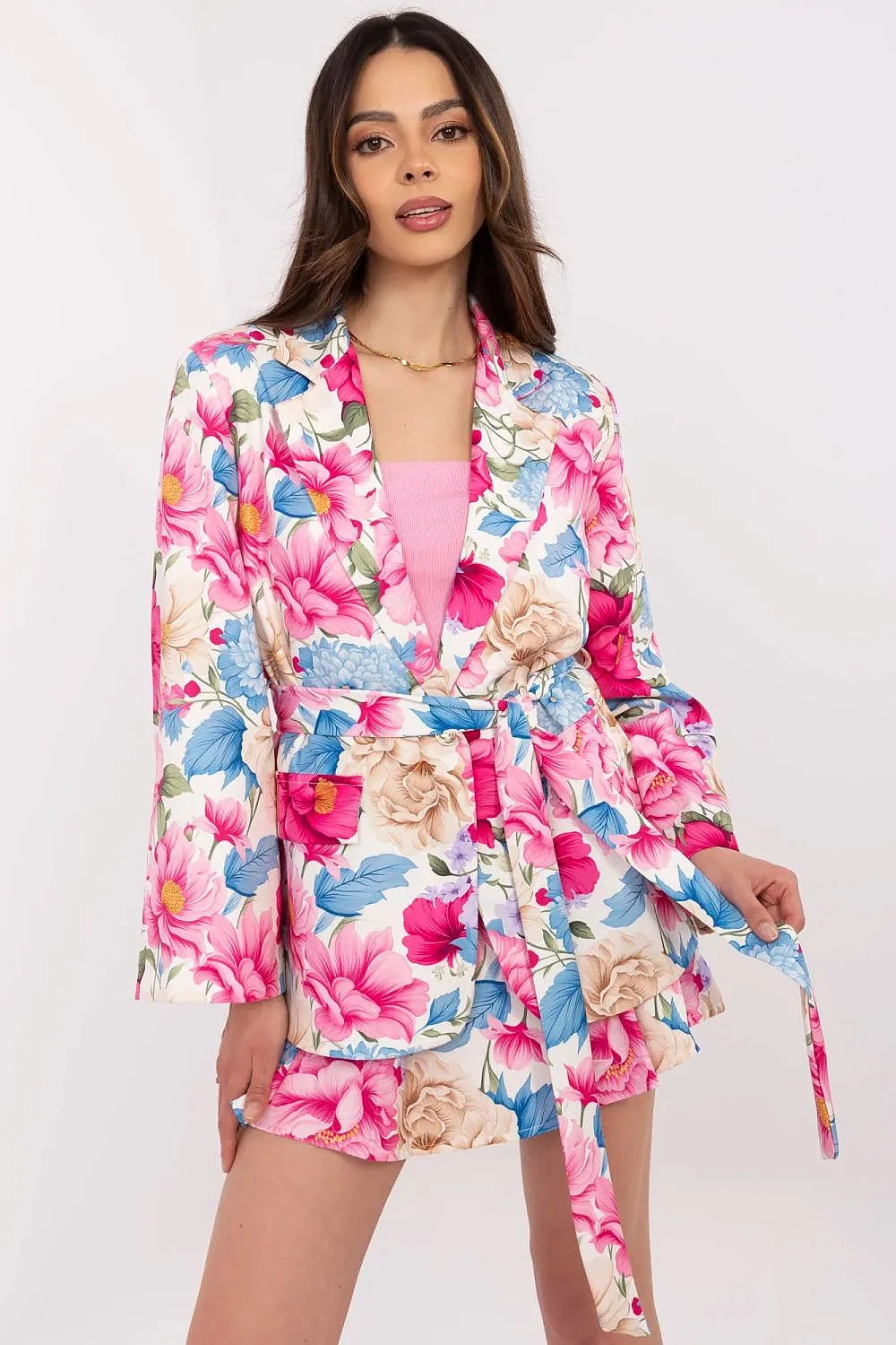 Ensemble féminin Italy Moda blazer manches longues short floral motif floral coloré polyester printemps été