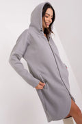 Sweatshirt Rue Paris longue en coton 90% élasthanne 10% capuche fermeture éclair poches latérales style urbain décontracté femme