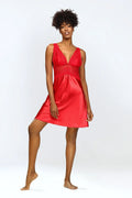 Nuisette sexy DKaren en dentelle et satin rouge vif décolleté en V bretelles larges taille ajustable femme
