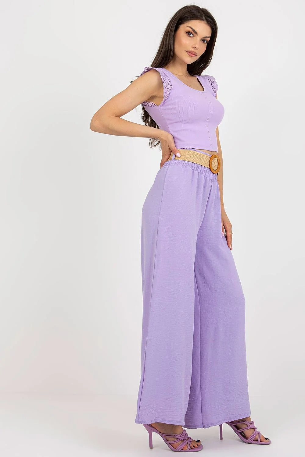 Ensemble femme robe courte et pantalon large en tissu doux couleur lilas style bohème chic
